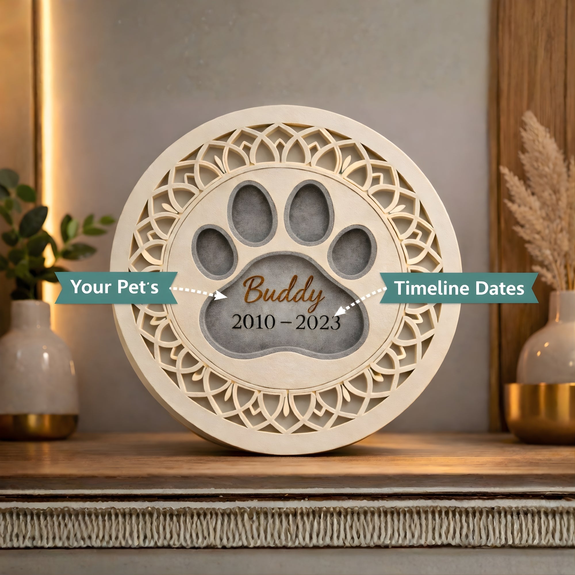 Personalized Round Dog Memorial Keepsake – Custom Paw Print Pet Remembrance Plaque, Forever in My Heart Tribute Wooden
