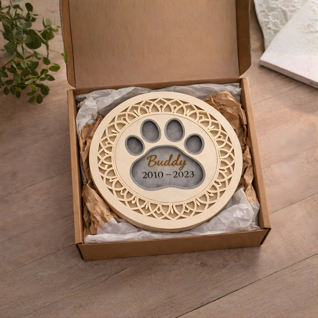 Personalized Round Dog Memorial Keepsake – Custom Paw Print Pet Remembrance Plaque, Forever in My Heart Tribute Wooden