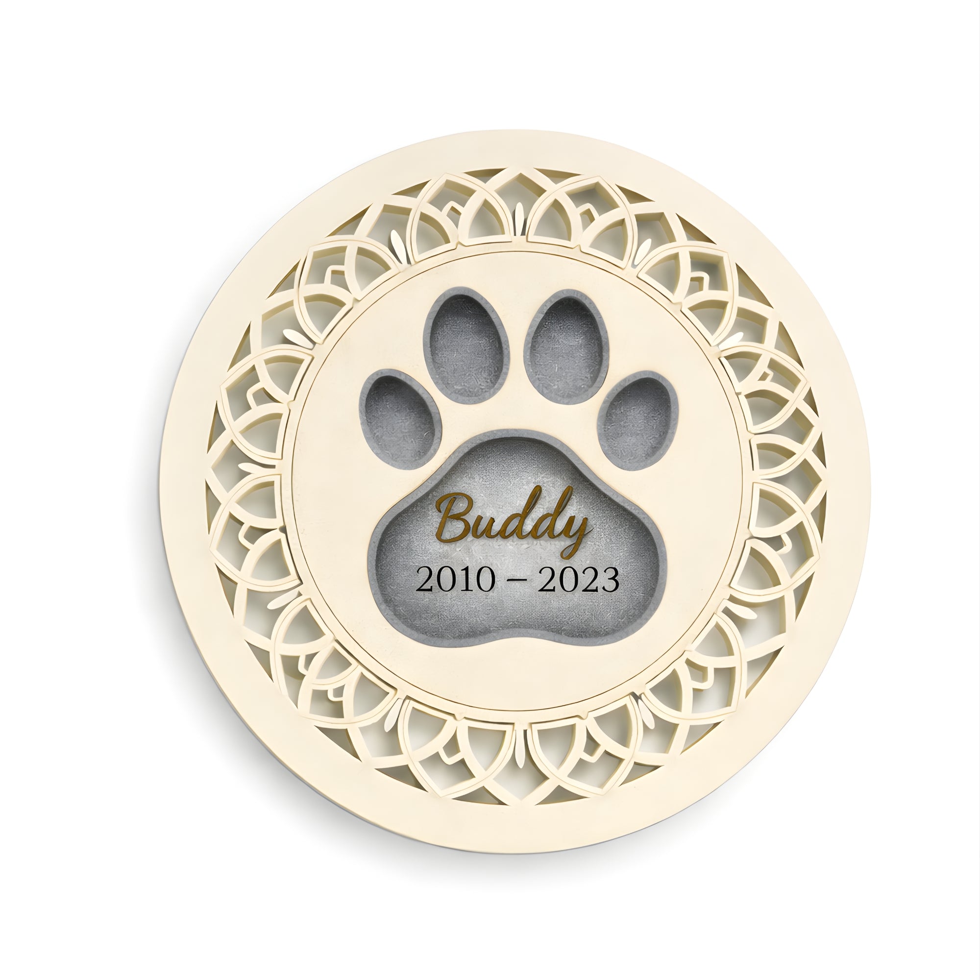 Personalized Round Dog Memorial Keepsake – Custom Paw Print Pet Remembrance Plaque, Forever in My Heart Tribute Wooden