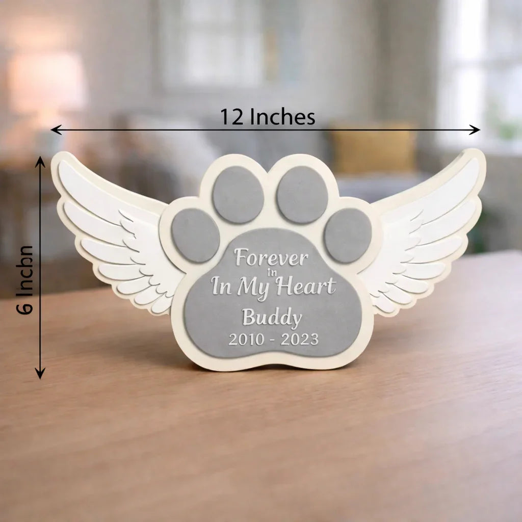 Personalized Dog Memorial Keepsake with Angel Wings – Custom Pet Loss Tribute, Wooden Paw Print Remembrance Gift