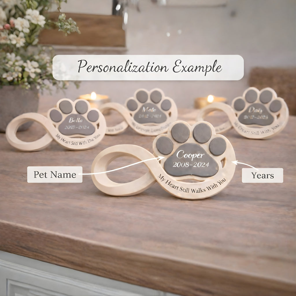Personalized Infinity Dog Memorial Keepsake – Custom Paw Print Pet Remembrance Gift, Forever in My Heart Tribute Wooden