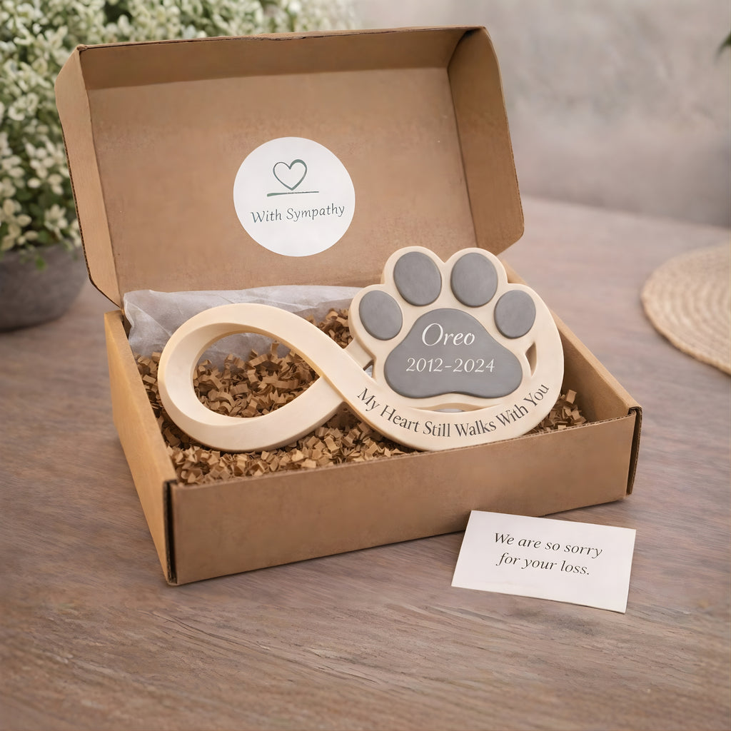 Personalized Infinity Dog Memorial Keepsake – Custom Paw Print Pet Remembrance Gift, Forever in My Heart Tribute Wooden